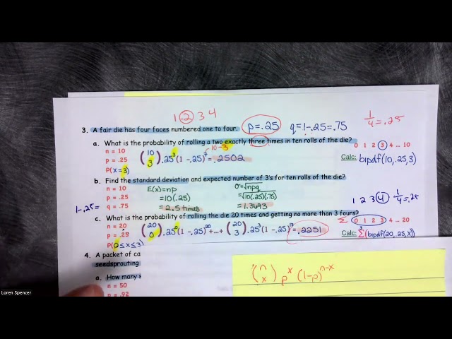 01 Unit 3B Binomial Distributions Problems 3 to 7