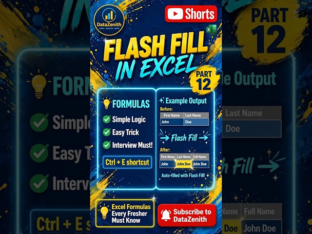 ⚡ Excel Flash Fill in 10 Seconds! | Data Analyst Interview Question | Part 12|Tamil #shorts #excel