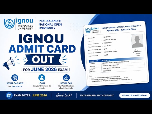 IGNOU Hall Ticket 2026 OUT ✅ June TEE Admit Card Download Process Full Guide