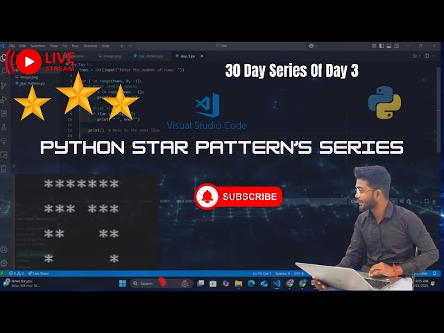 Python Pattern Program Day 3 | Live Coding | 30 Days of Code with Kartik Tech