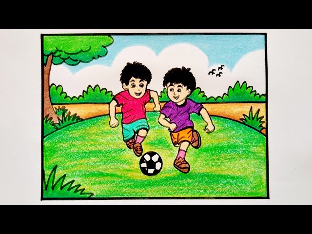 Boys Playing Football Drawing Easy | How To Draw Kids Playing Football | Football Players Drawing