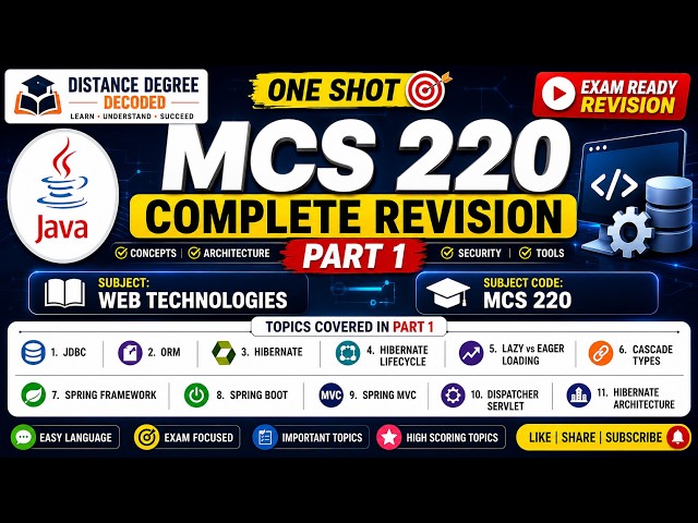 MCS-220 (Web Technologies) Complete Revision Part 1 | JDBC, Hibernate, Spring Boot, MVC | IGNOU MCA