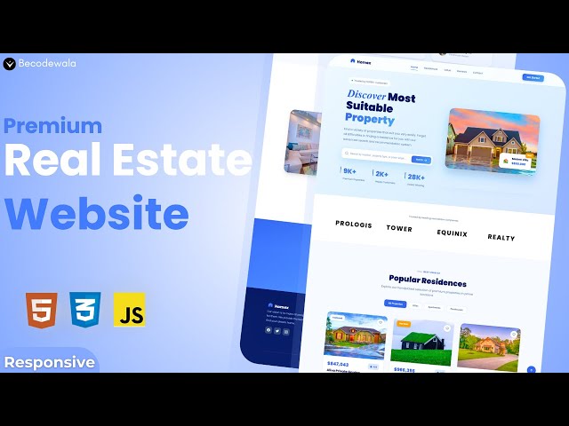 🏡 Create a Responsive Real Estate Website Design Using HTML CSS & JavaScript | Becodewala