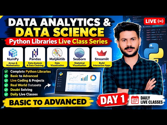 Data Analytics & Data Science Python Library Live Class 🔥 | NumPy, Pandas, Matplotlib, Seaborn & St