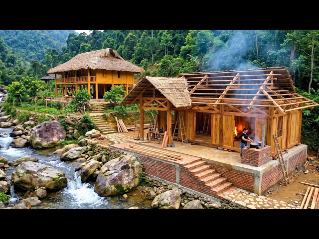 100 Days Building A Beautiful Wooden Kitchen For A Forest Farm | Building A Farm In The Forest