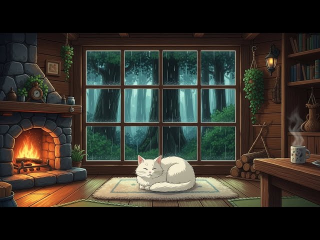 Snowy Cabin Fireplace Ambience ❄️ Peaceful Winter Night for Stress Relief