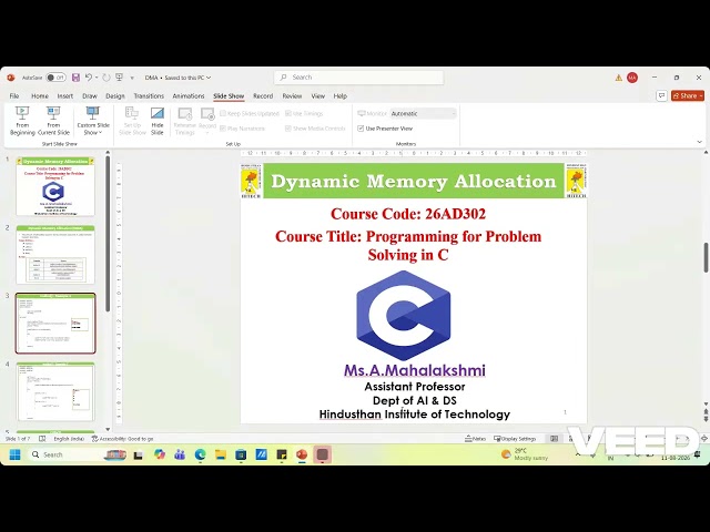 A Mahalakshmi/AP |AI&DS|HIT | Dynamic Memory Allocation in C |
