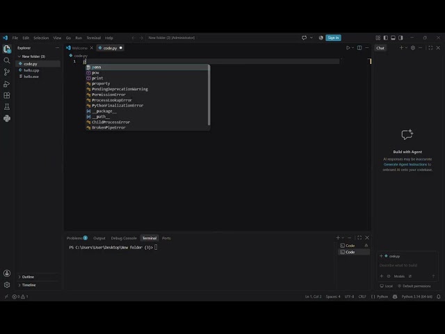 how to print HELLO WORLD in python in visual code.