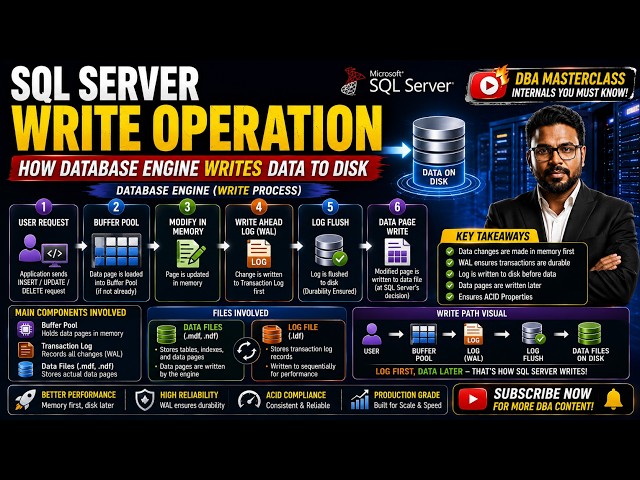 💡SQL Server WRITE Internals | 🔥Buffer Pool → Data Pages → Disk | DBA Masterclass⭐ #sqlserver