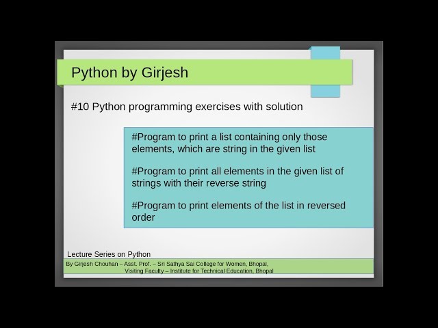Q.41 to Q.43 Python - Solved Practice Exercises - for loop in lists
