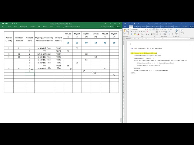Walkthrough 12b Insertion Sort   Q4 Trace Table