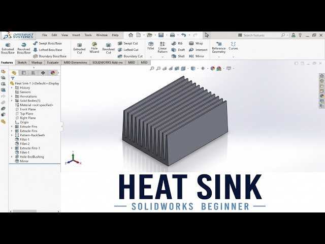 SOLIDWORKS  Tutorials For Beginners  | Create a ''HEAT SINK'' in Just 5 Mins