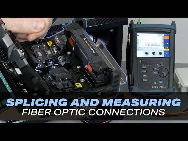 Splicing and measuring fiber optic connections - Sendun SD-9 splicer.
