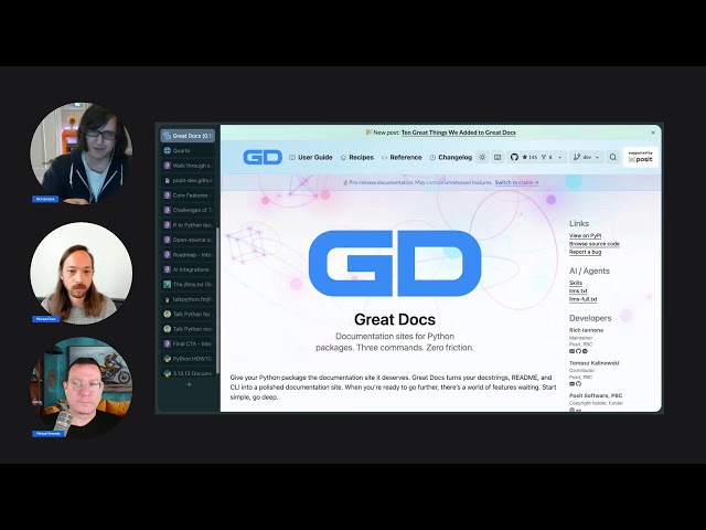 Great Docs - Talk Python Live Stream