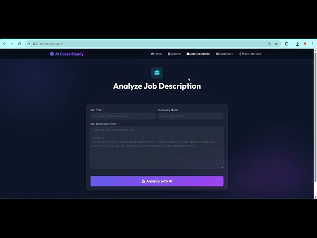 AI CareerReady | AI Resume Analyzer | Job Description Matcher | Mock Interview System | Django AI