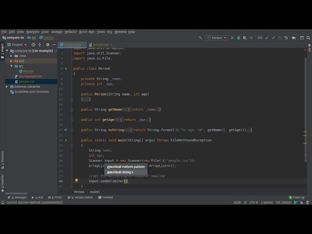 Reading a CSV with Scanner Example in Java