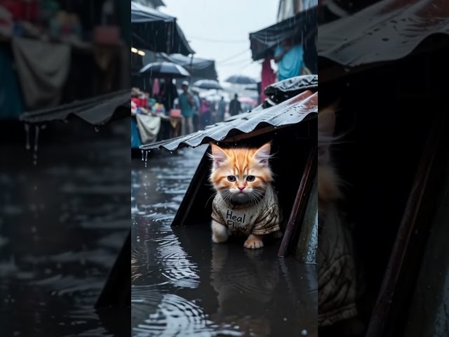 Kitten walks in the rain looking for food #cat #cute #cutecat