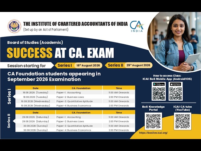 Success at CA. Exam BoS Series I | Foundation Paper 1: Accounting | 18 August 2026