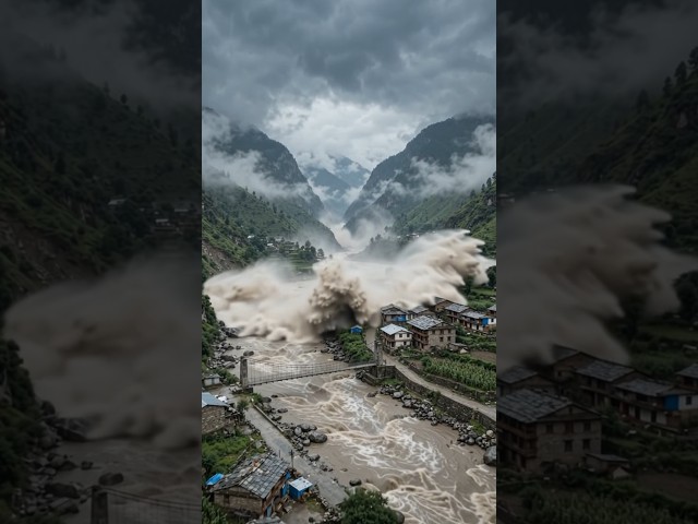 Sudden Cloudburst Causes MEGA Mountain Flash Flood! 🌧️🌊 ​#Shorts​#FlashFlood​#VisualEffects​#CGI