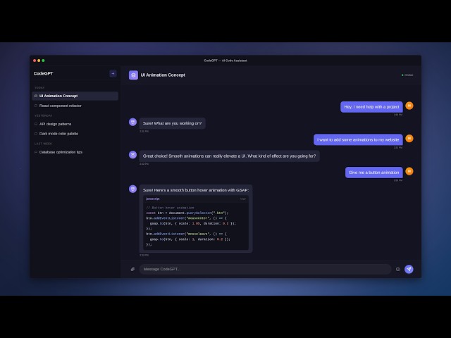 CodeGPT — AI Chat Interface Animation