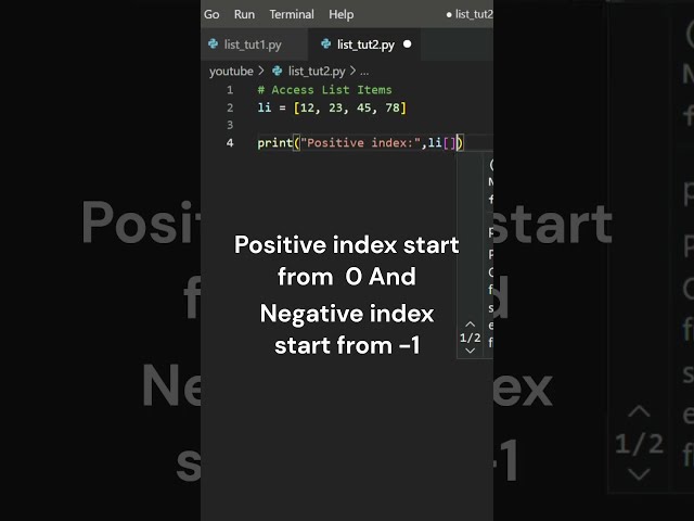 How to access Python List using Indexing:  Simplified #shorts #short #array
