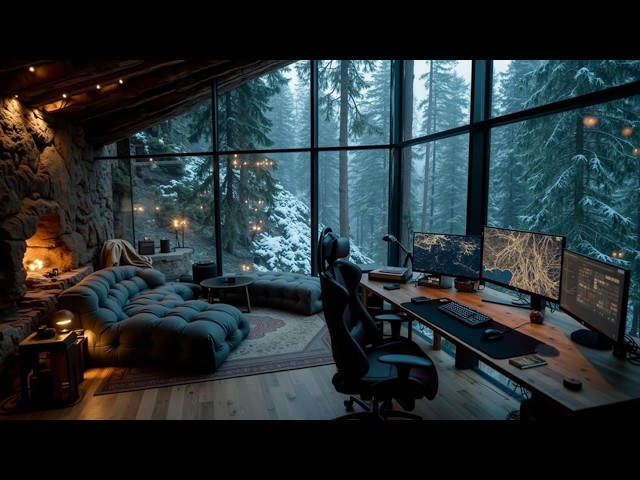 Deep Work Music For Intense Focus In Winter Cabin | Ambient Lofi Beats For Study And Productivity