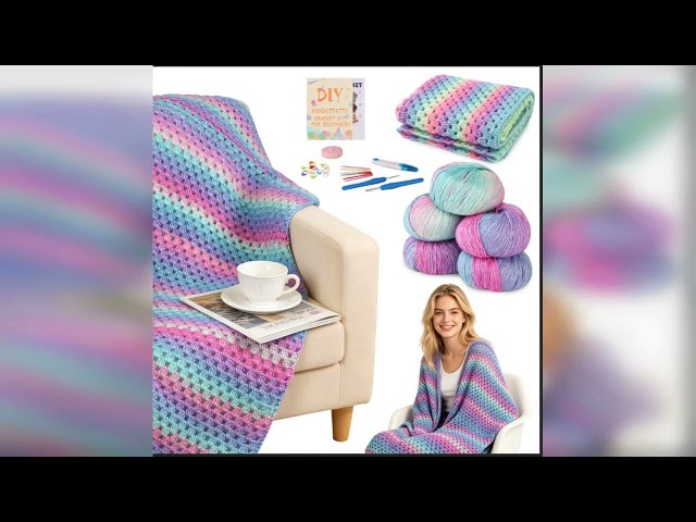 Overview: HUYEIOBGD Crochet Blanket Kit for Beginners – Super Easy Crochet Starter Kit with Soft...