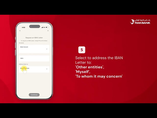 Request an IBAN Letter instantly through the RAKBANK App