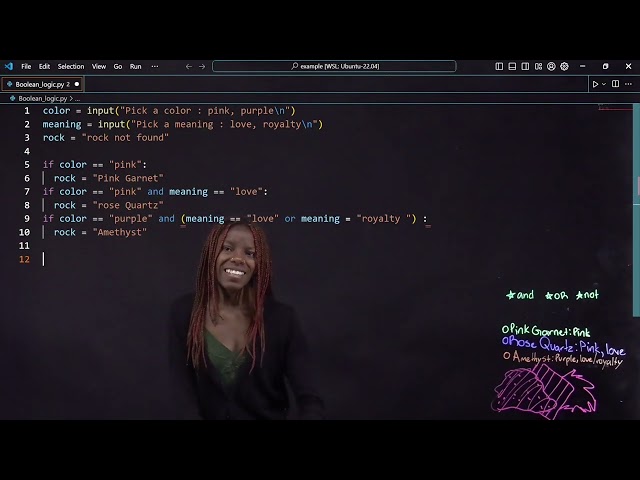 Python boolean logic (and, or) - identifying rocks with Mel
