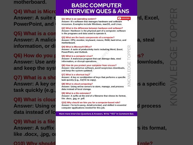 Computer Interview Questions and Answers | Basic Computer Interview Questions and Answers