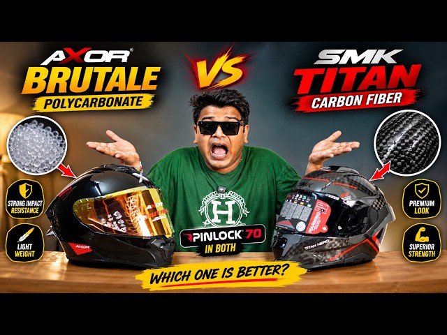 Polycarbonate vs Carbon Fiber 😱 इतना बड़ा Difference? Axor Brutale vs SMK Titan Best Budget Helmet?