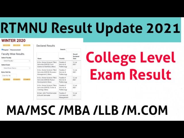 RTMNU College Level Exam Result MA MSc LLB MBA 2021 #rtmnu