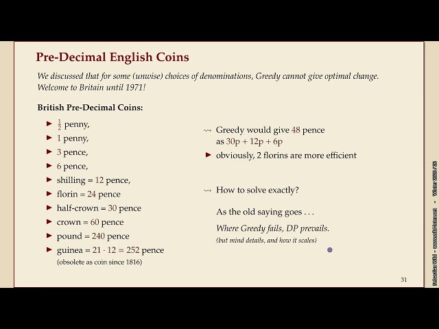 Effiziente Algorithmen (Winter 2025-26) 12-6 Change-making and Knapsack DP