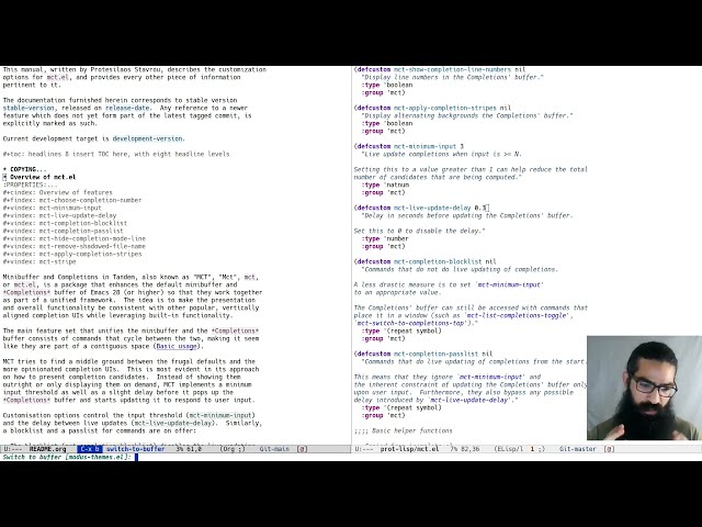 Emacs: Demo of Minibuffer and Completions in Tandem (mct.el)