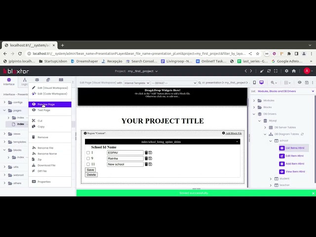 Bloxtor - Advanced Lesson 6.5.2 -Create Page via Files Diagram-Ibatis+Hibernate-on Advanced Admin UI