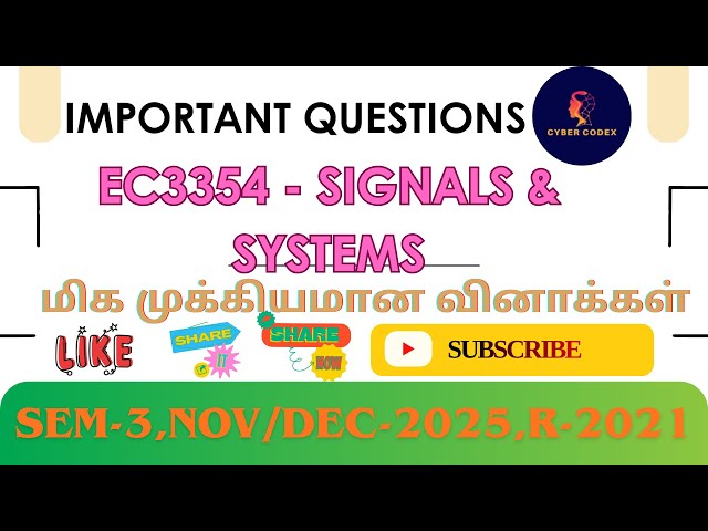 EC3354 – Signals & Systems | Unit Wise Important Questions | NOV/DEC 2025 | AU R-2021 | Cyber Codex