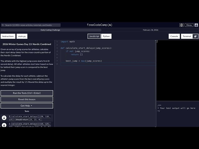 FreeCodeCamp - Daily Challenge -Python-2026 Winter Games Day 13: Nordic Combined - February 18, 2026