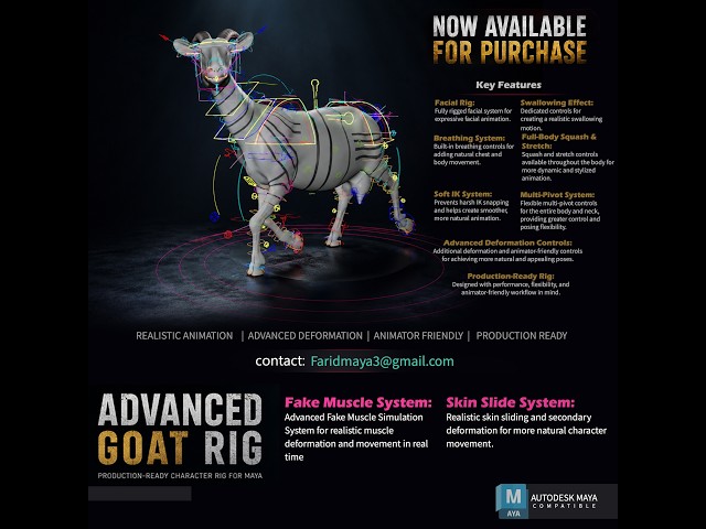 🐐 ADVANCED GOAT RIG — NOW AVAILABLE FOR MAYA