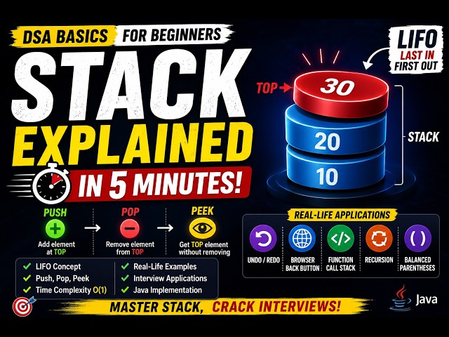 Stack Explained in 5 Minutes | LIFO Concept | DSA Basics for Beginners