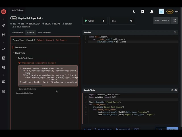 codewars python Regular Ball Super Ball