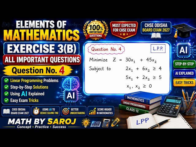 🔥 | Linear Programming | CHSE Odisha 2027| CHSE Odisha 2027Exercise 3(B) Q. 4 using AI