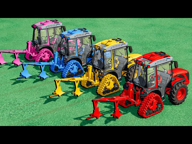 Mini TRACTORS with COLORS - PLOWING JOB with HALF CRAWLER WHEELS - Farming Simulator 22