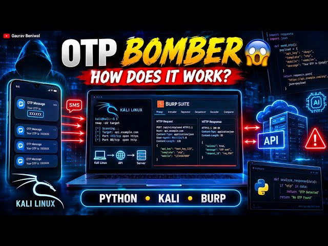 I Made an OTP SMS Bomber in Python 😱|Kali Linux + Burp Suite |API Hacking Explained | Gaurav Beniwal