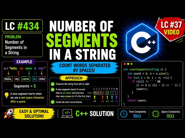 LeetCode 434 | Number of Segments in a String | String Traversal | C++ Solution