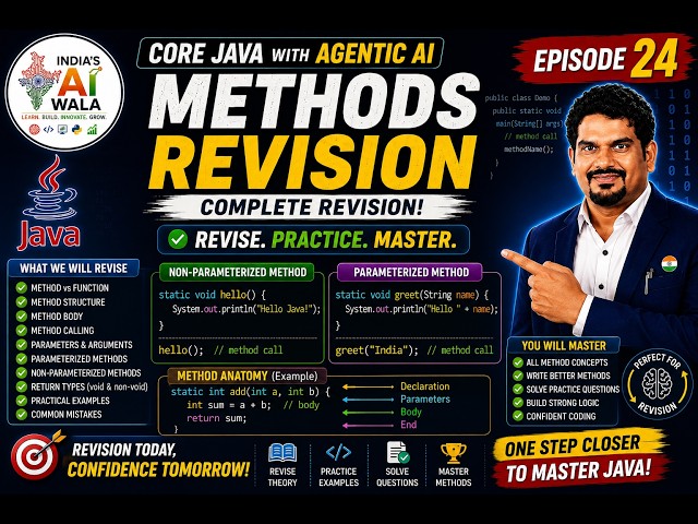 Methods in Java – Complete Revision | Calling, Parameters | Core Java with Agentic AI | Episode 24