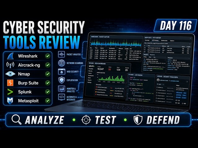 Cyber Security Tools Review | Wireshark, Aircrack-ng, Nmap, Burp Suite, Splunk & Metasploit | Day116