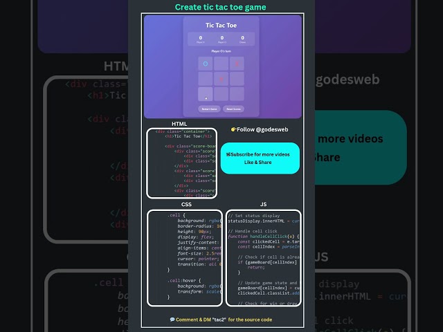 How to Create Tic Tac Toe Game in HTML CSS & JavaScript | javascript game