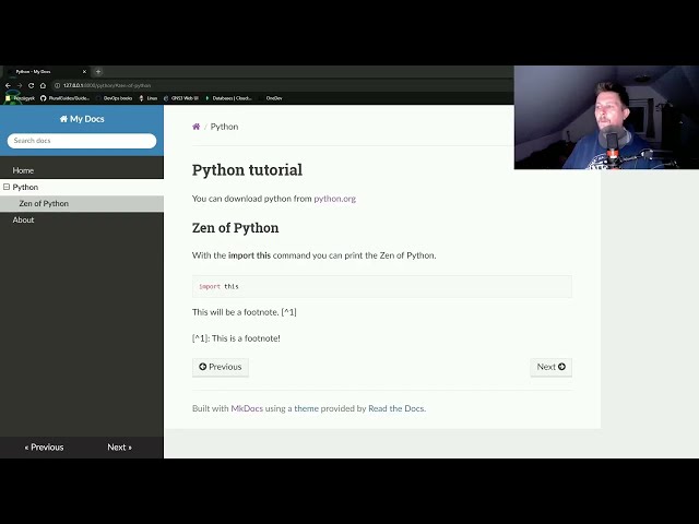 Python - MKDocs - Static site generator