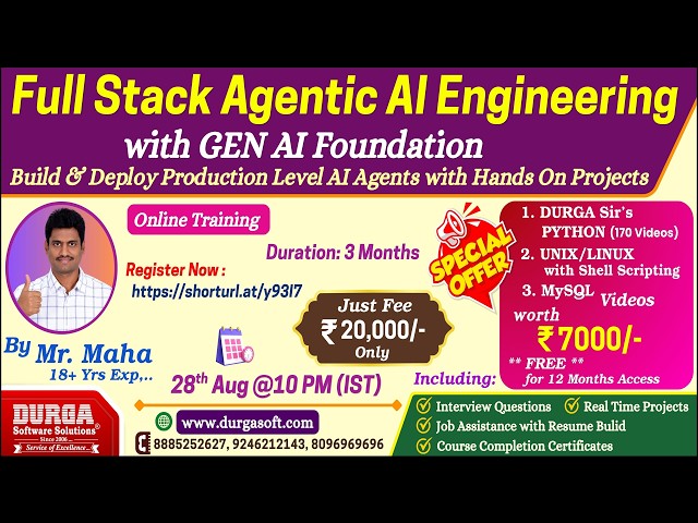 Full Stack Agentic AI Engineering with GEN AI Foundation Online Training @ DURGASOFT