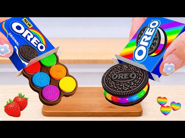 Miniature Rainbow Cake Decorating 🍫🌈🍪 ASMR Satisfying Pink Rainbow Chocolate OREO Cake